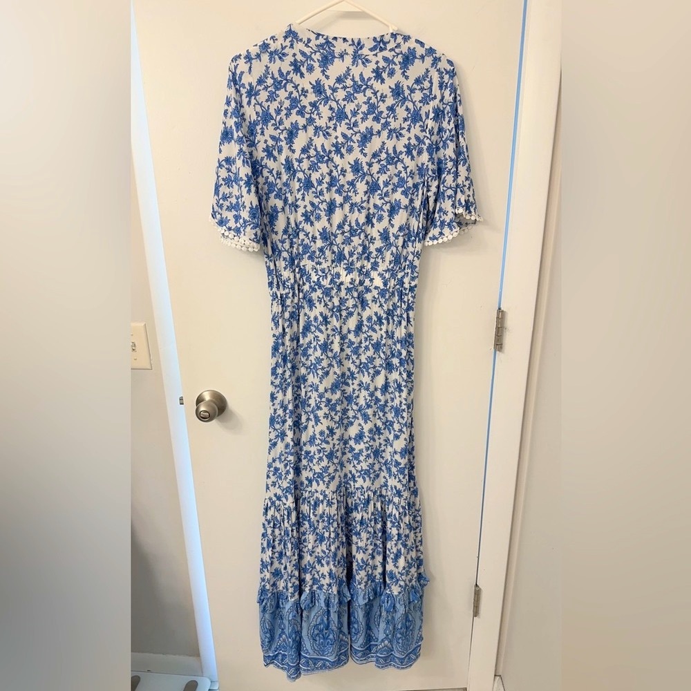 Summer long blue flower long dress for vacation